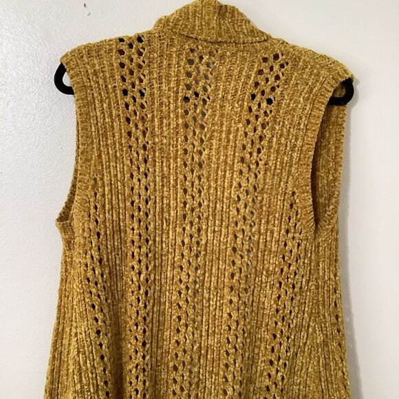 Mustard Yellow Chunky Knit Casual Autumn Fall Cozycore Comfy Open Vest XS - Picture 7 of 8